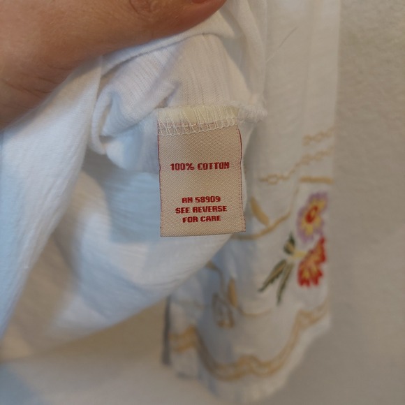 REBA Women's Embroidered Floral Long Sleeve White Cotton Shirt Top Size Large - Picture 5 of 9